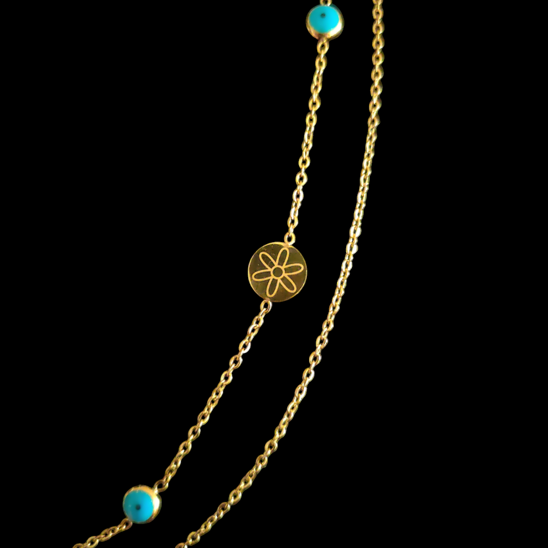 Gold Plated Double Strand Evil Eye Beads Necklace