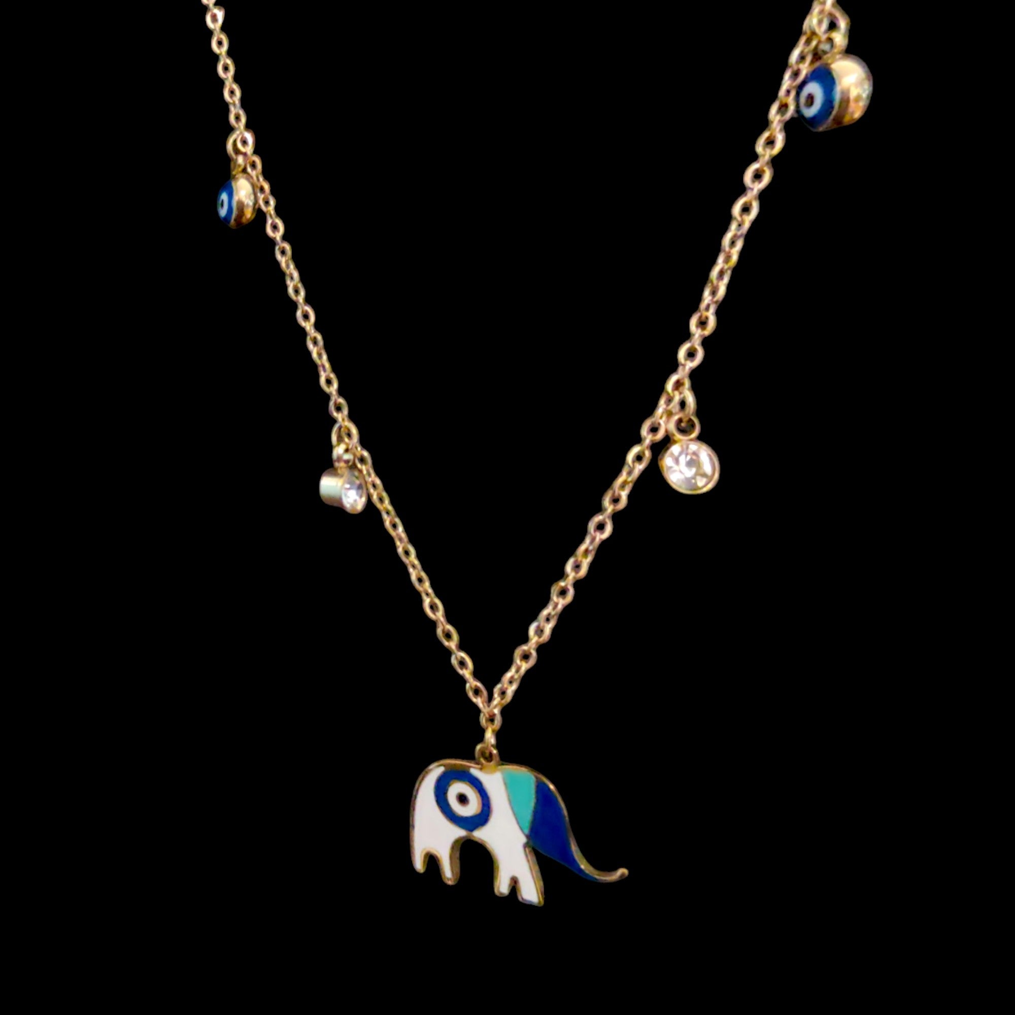 Chain Necklace with Elephant Motif and Evil Eye Necklace