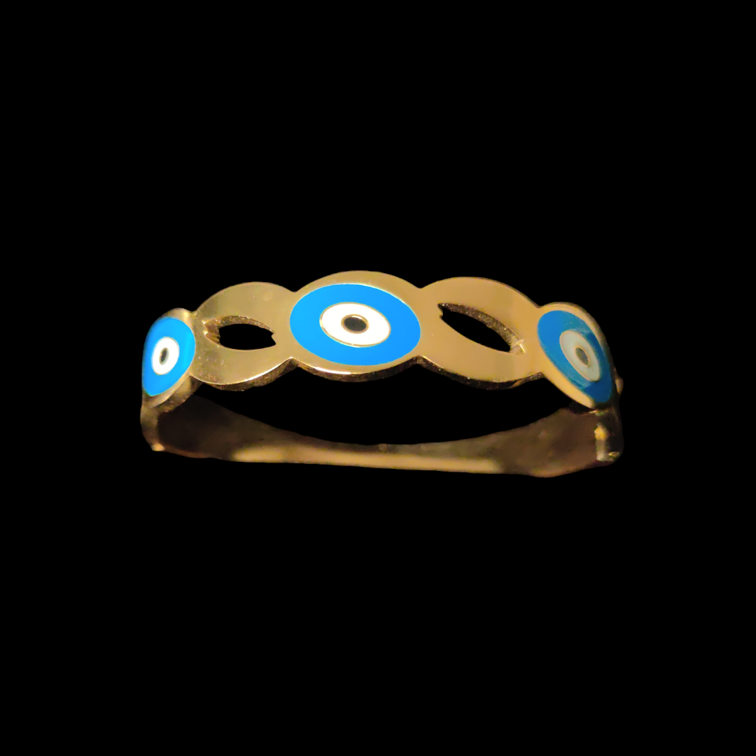 Gold Plated Evil Eye Pattern Bangle Bracelet