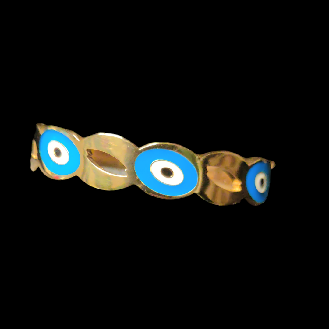 Gold Plated Evil Eye Pattern Bangle Bracelet