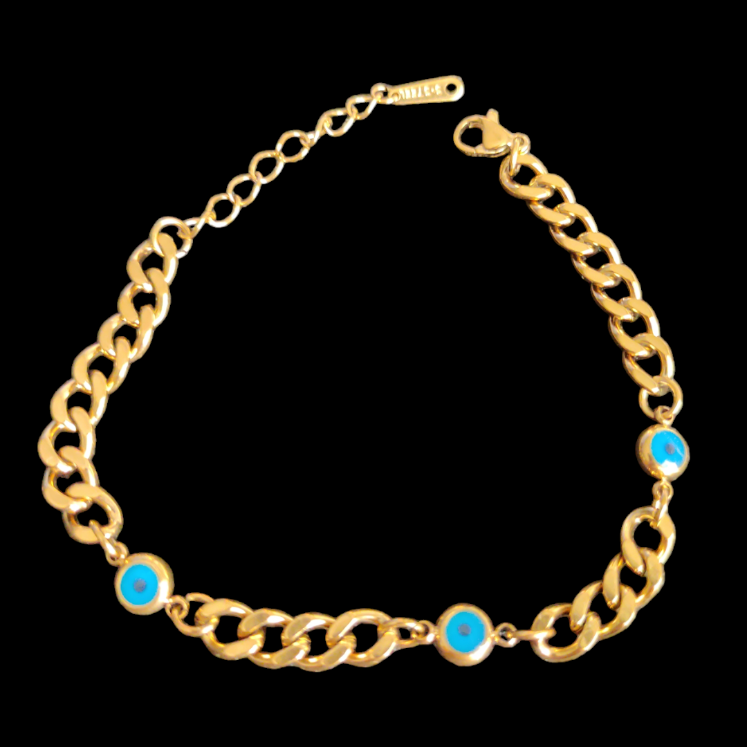 Gold Plated Bracelet with Three Evil Eye Beads