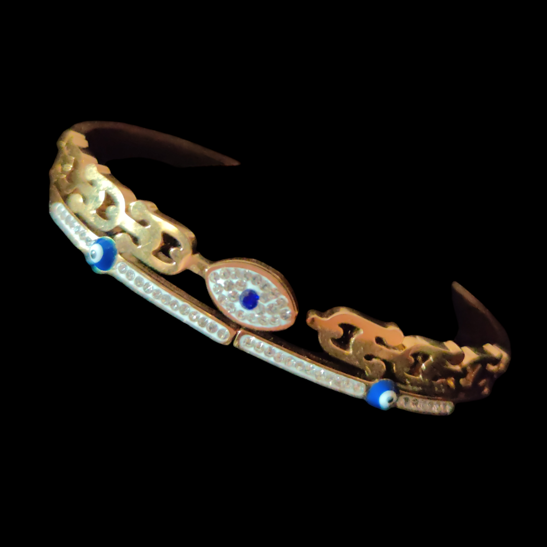 Gold Plated Oval Design Evil Eye Bangle