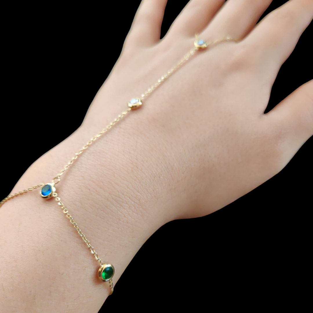 Gold Plated Hand Chain Colorful Sahmeran Bracelet