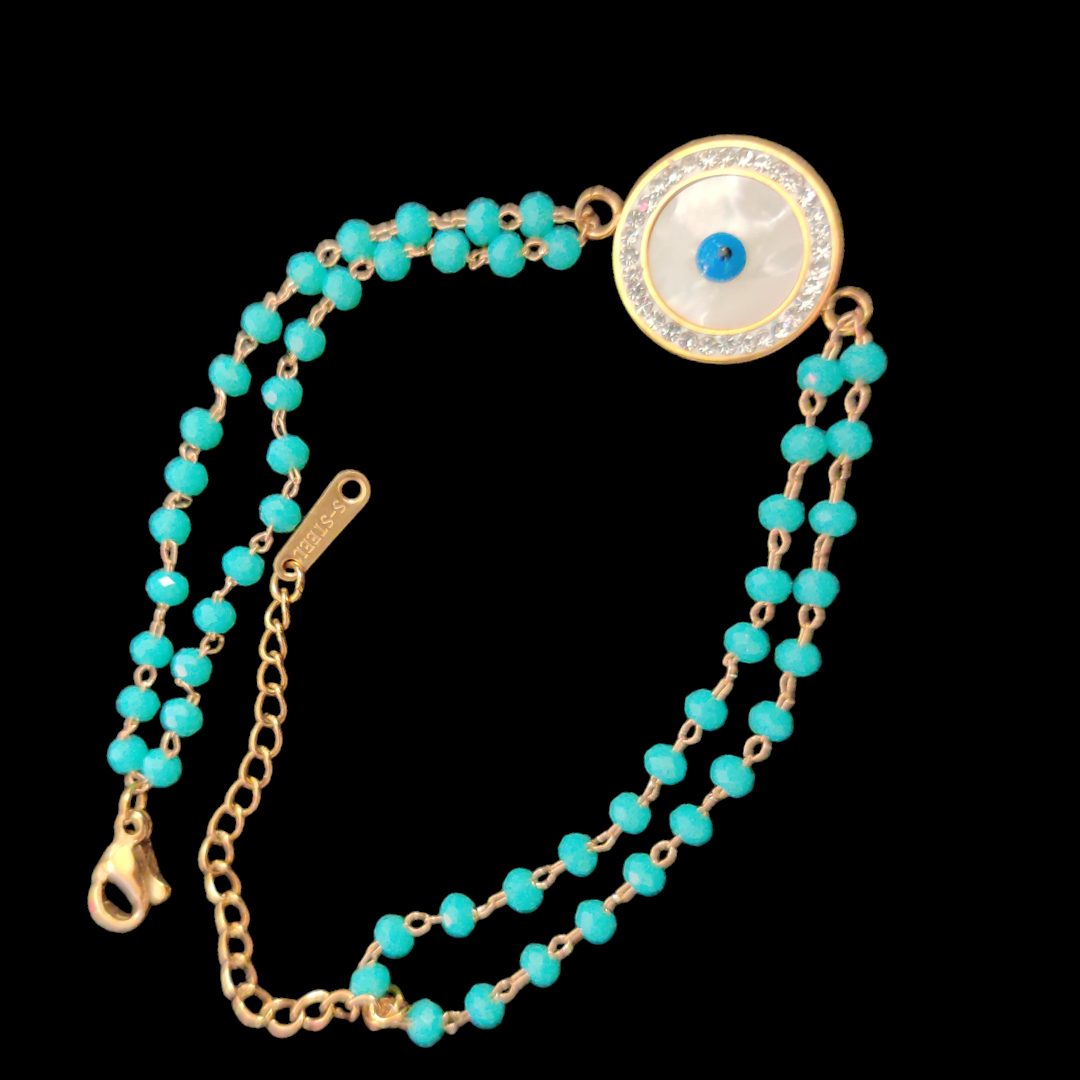 Turquoise Natural Beads with Evil Eye on Mother-of-Pearl