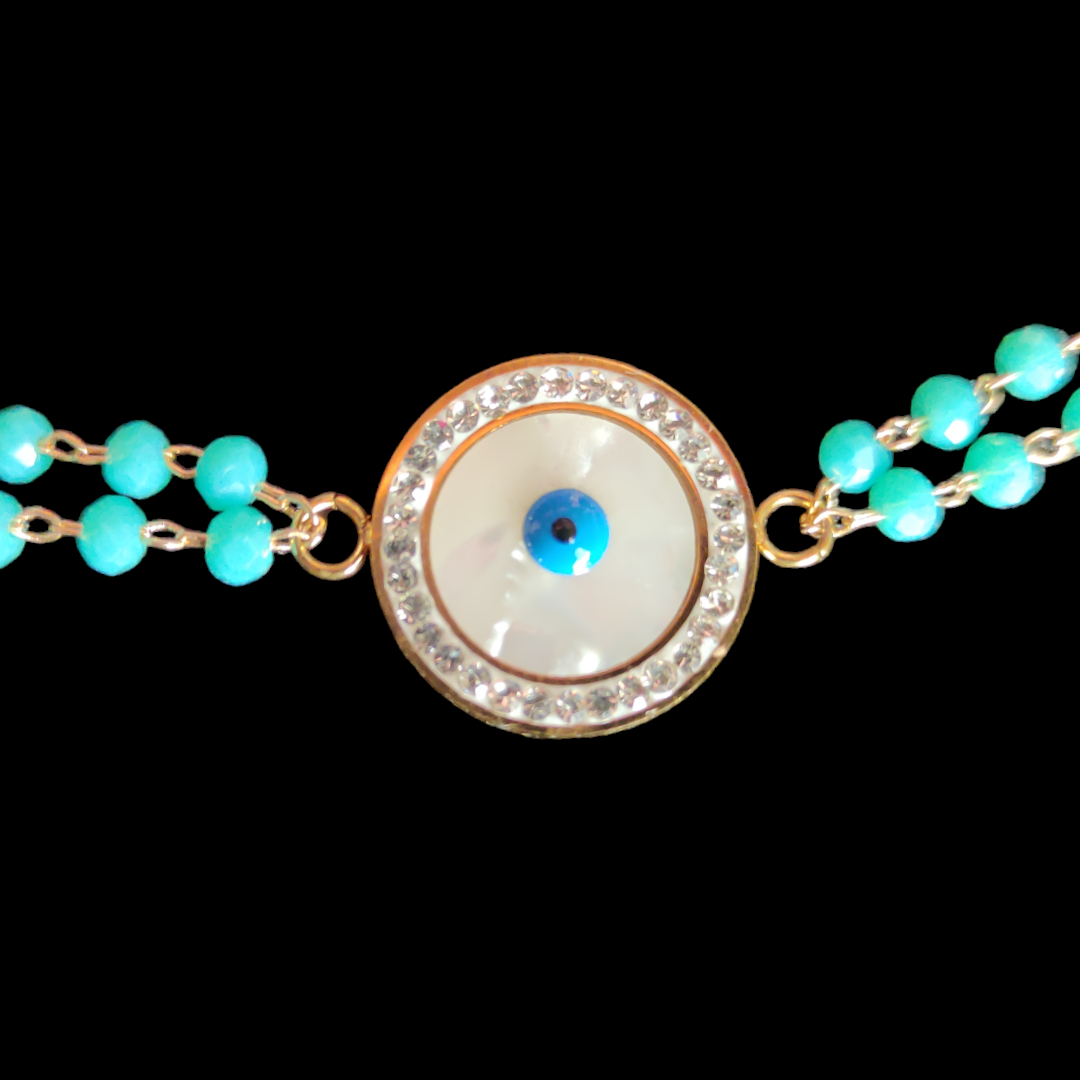 Turquoise Natural Beads with Evil Eye on Mother-of-Pearl