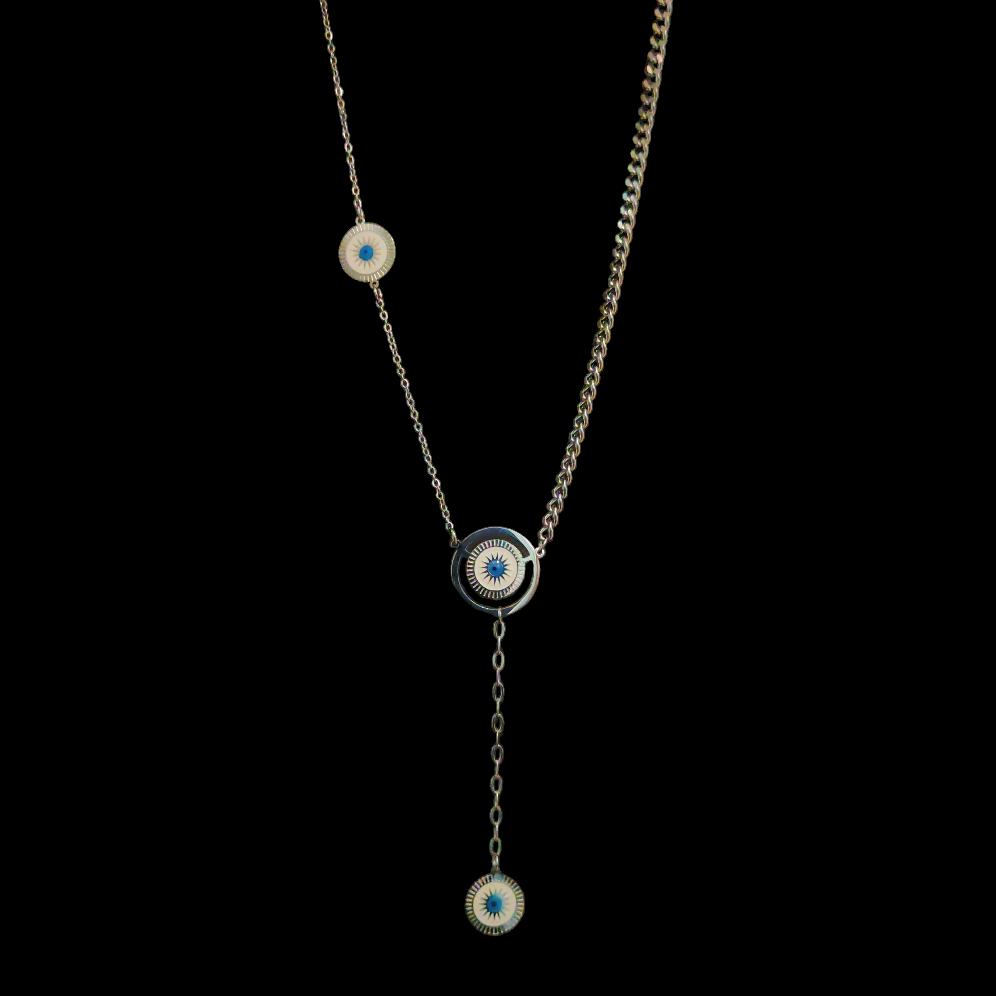 Gold or Silver Plated Stainless Steel Beautiful Y Evil Eye Pendant Necklaces