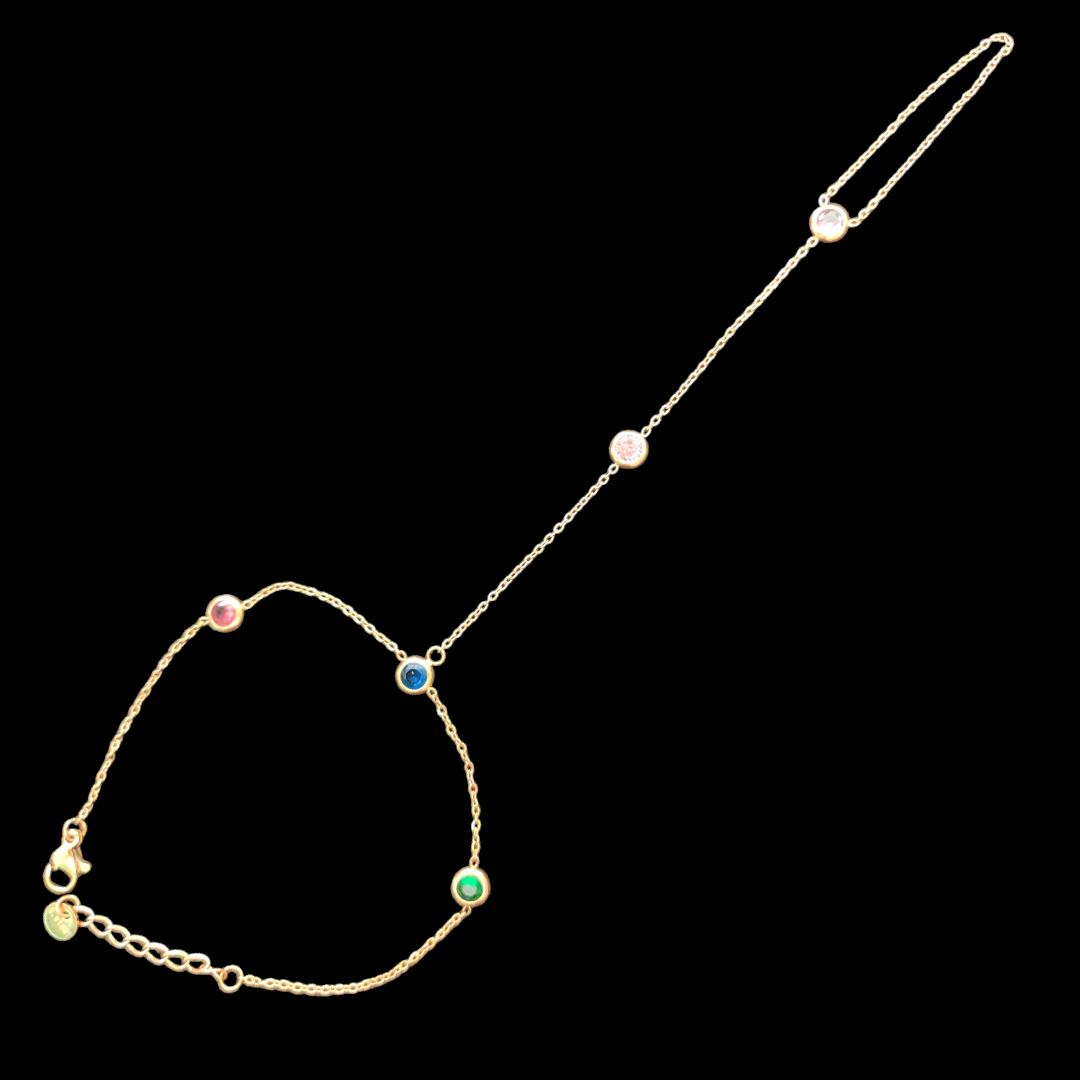 Gold Plated Hand Chain Colorful Sahmeran Bracelet